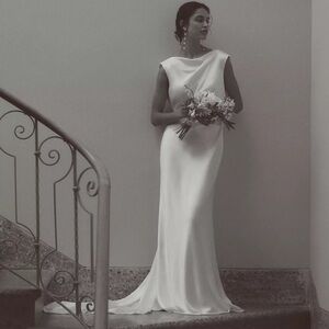 Jenny by Jenny Yoo Nessa High-Neck Draped Open-Back Satin Wedding Gown Size 2